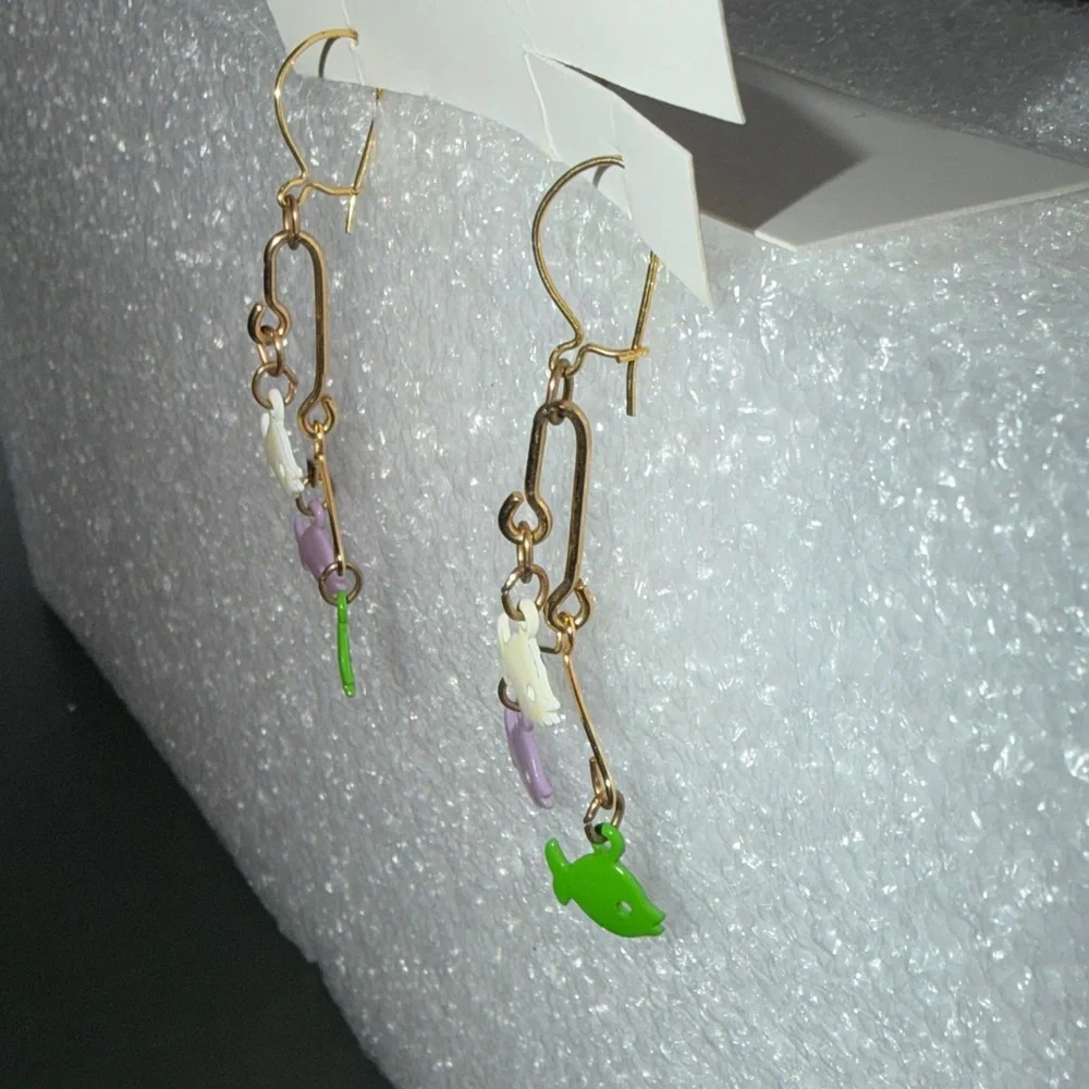 🐸Colorful Fish Dangle Earrings - Green, White, Lavender - Cute Pet Fish Design
